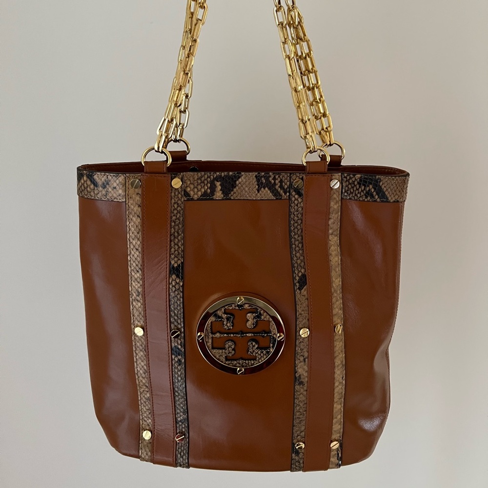 NEW Tory Burch Brown Leather Chain Shoulder Bag